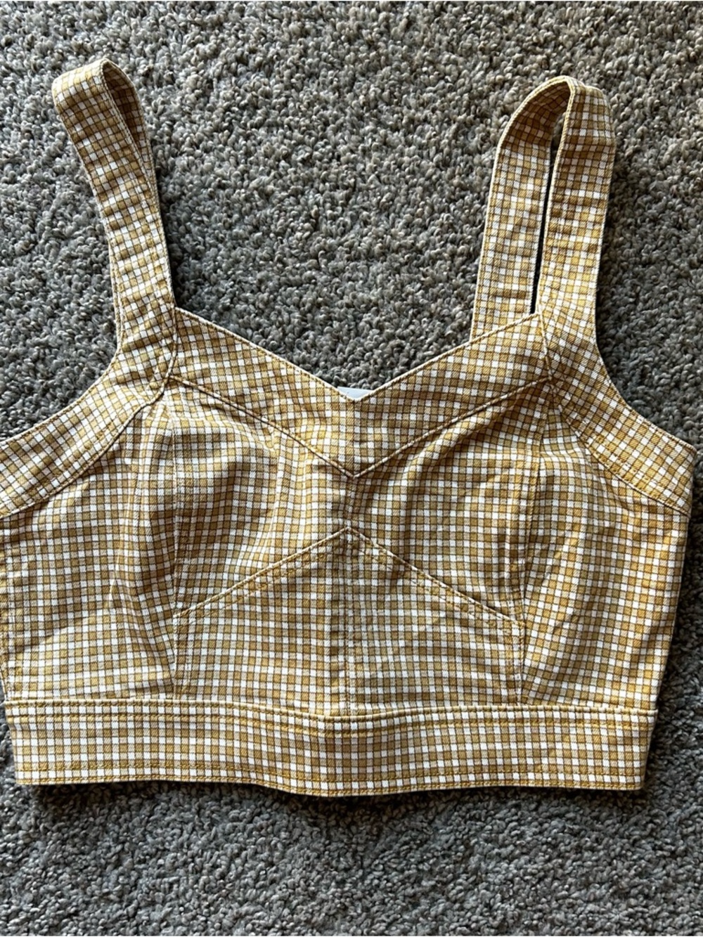 Madewell Mustard Gingham Square-Neck Crop Top